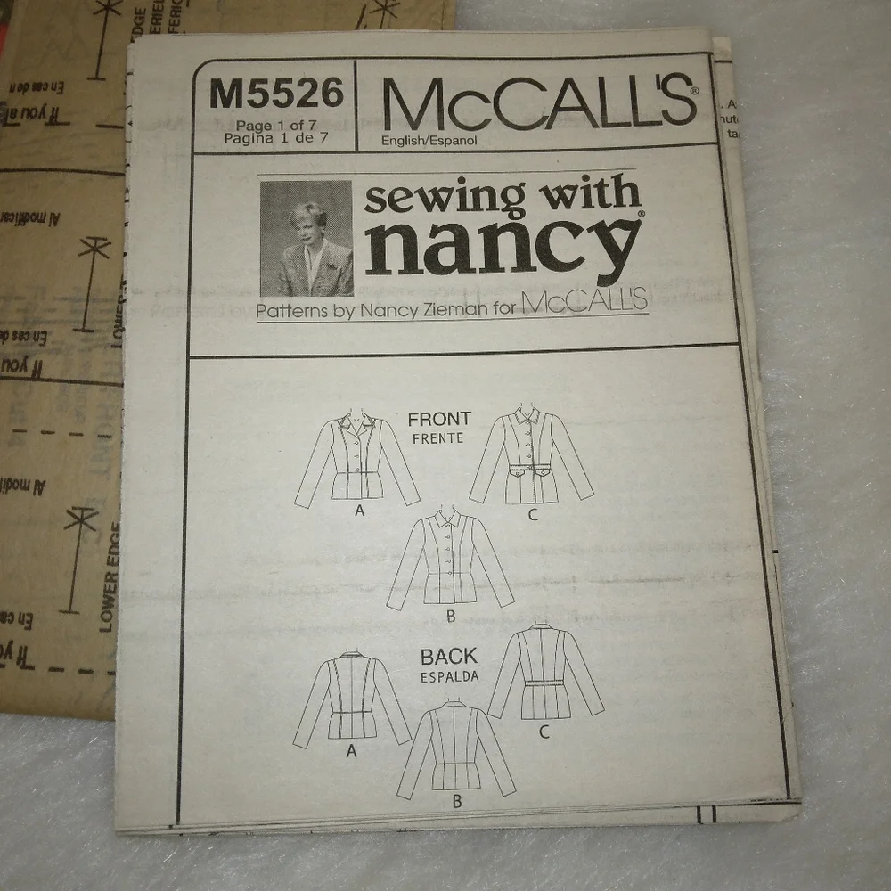 McCall's M5526 Sz 8-20 Misses semifitted unlined jacket in 2 length Nancy Zieman
